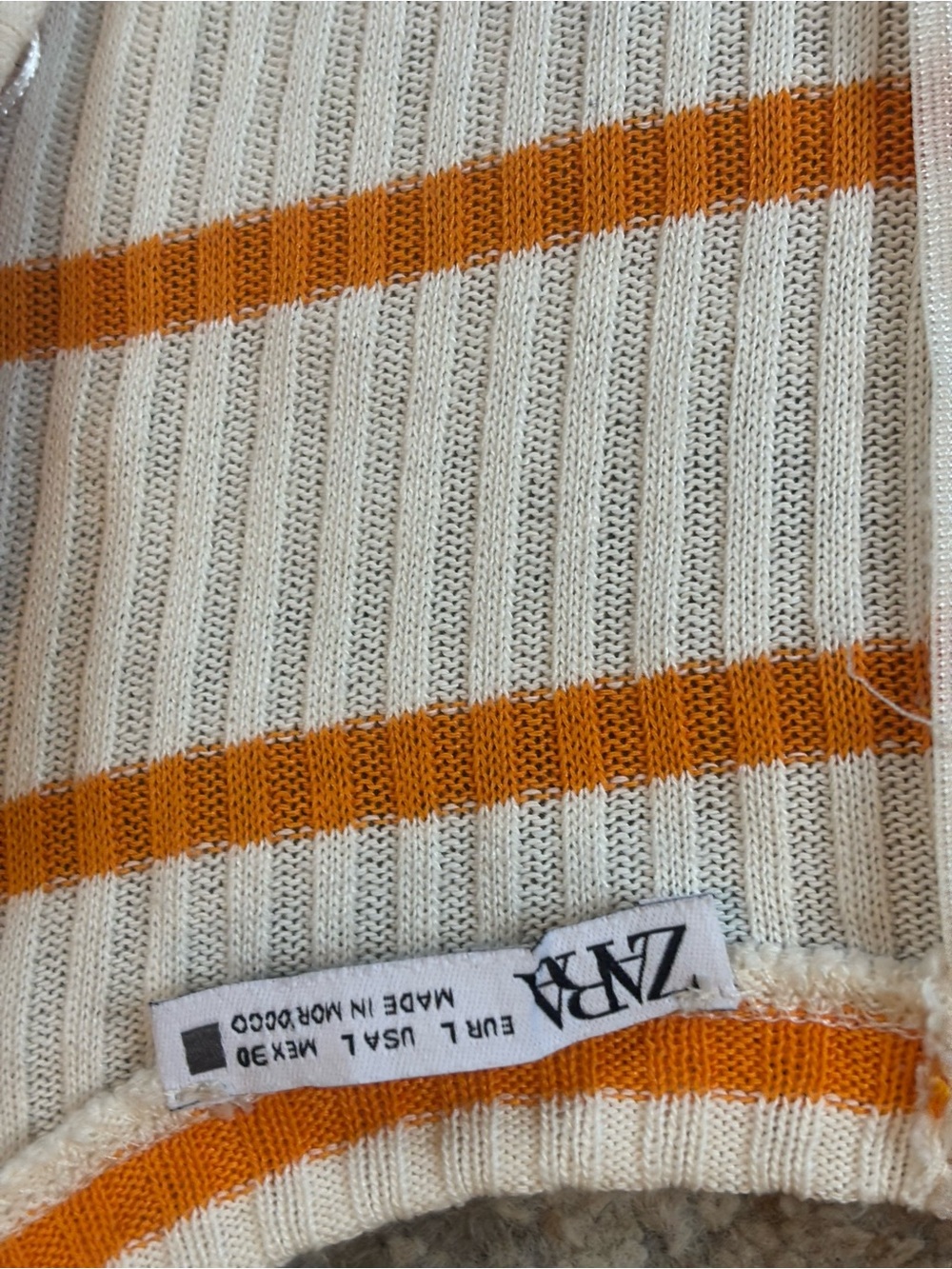 Zara Ribbed Orange Stripe Knit Romper Scoop Neck Ruffle Trim Fitted Size Large - Picture 11 of 12